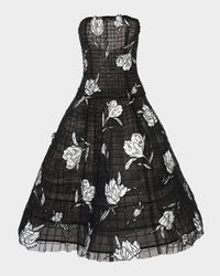 Floral Embroidered Strapless Drop-Waist Dress