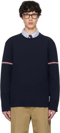 Thom Browne T-shirt à manches longues de rugby bleu marine en coton