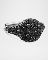 Mini Chevron Pave Pinky Ring with Diamonds in 18K White Gold, 10mm
