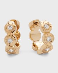 14k Yellow Gold Fluted Huggie Earrings With Diamonds