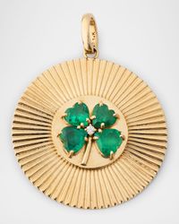 14K Yellow Gold Round Emerald and Diamond Clover Charm