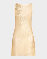 Foiled Lace Embroidered Knit Sleeveless Mini Dress