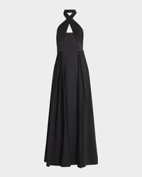 Cutout Pleated Mikado Halter Gown