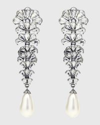 Crystal Fan Earrings w/ Pearly Teardrop