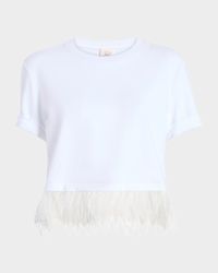 Cropped Feather-Trim Tee