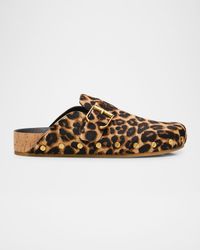 Fern Leopard-Print Pony Hair Clogs