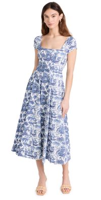 STAUD Short Sleeve Wells Dress Blue Toile 0