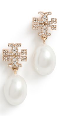Tory Burch Kira Pave Pearl Drop Earrings Tory Gold / Pearl One Size