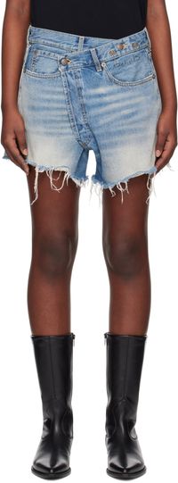 R13 Blue Crossover Denim Shorts