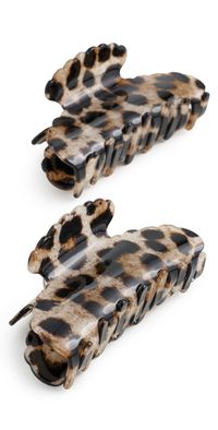 Loeffler Randall Yuri Scallop Acetate Hair Clip Set Brushed Leopard One Size