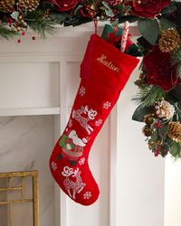 Beaded Santa and Reindeer Velvet Christmas Stocking, Personalized