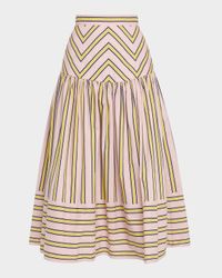 Kristina Striped Drop-Waist Midi Skirt