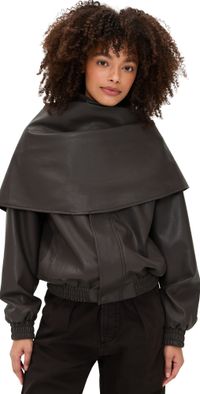 Pixie Market Leather Scarf Bomber Jacket Brown M
