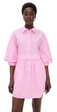 English Factory Stripe Puff Sleeve Shirt Dress Pink Stripes XS