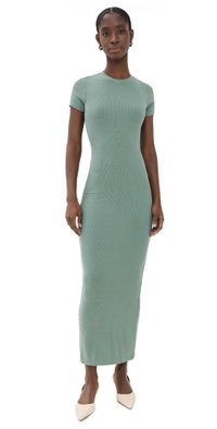 Good American Ribbed Tee Maxi Dress With Slit Washed Fatigue Green001 4XL