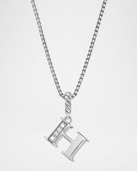 Pave Initial Pendant Necklace with Diamonds in Silver, 17mm