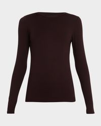 Soft Touch Flat-Edge Long-Sleeve Crewneck Top