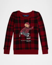 Girl's Plaid Polo Bear Fleece Sweatshirt, Size 2-6X