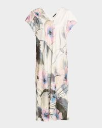 Hiyaku Floral-Print Charmeuse Caftan