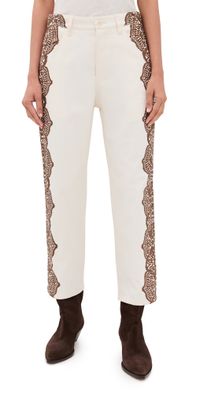 THE GREAT. The Lace Print Wayne Jeans Cream With Brown 26