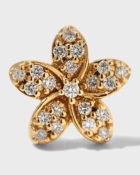 Yellow Gold Plumeria Diamond Flower Stud Earring, Single