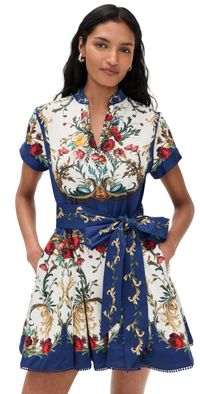 alice + olivia Lucy Short Sleeve Mini Shirt Dress with Tie Belt Gilded Rose 4
