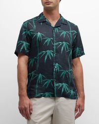 Men's Bamboo-Print Linen Camp Shirt
