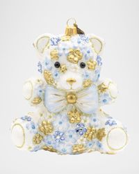 Blue Floral Teddy Christmas Ornament