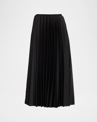 Pleated Crepe Satin Midi Skirt