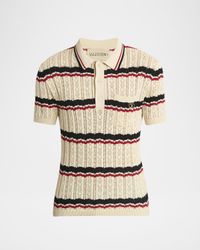 Men's Stripe Cotton Eyelet VLogo-Pocket Polo Shirt