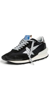 Golden Goose Running Marathon Nylon Upper Suede Toe And Spur Printed Star Laminated Heel Sneakers Black/Silver 37