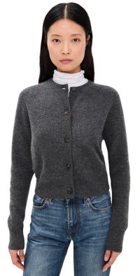 White & Warren Cashmere Waffle Cardigan Dark Slate Heather M