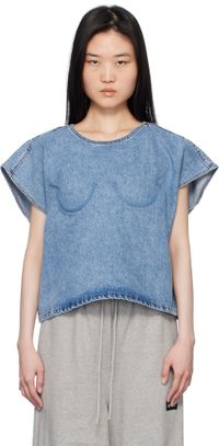 Pushbutton Blue Bra Point Sleeveless Denim Top