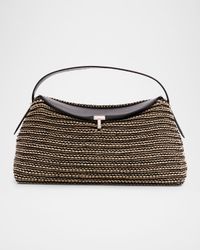 T Lock Woven Leather Top-Handle Bag
