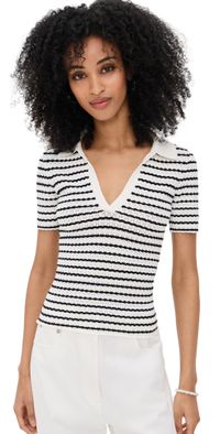 Joe's Jeans The Jess Pointelle Polo Shirt Milk/Black Stripe XL