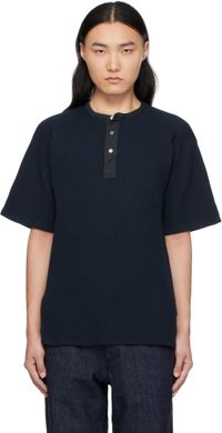 nanamica Navy Henry Neck Thermal Sweat Henley
