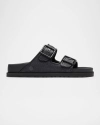 Arizona Raffia Dual-Buckle Slide Sandals