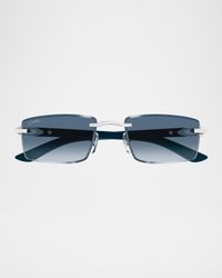 Men's Rimless Metal C-Hinge Rectangle Sunglasses