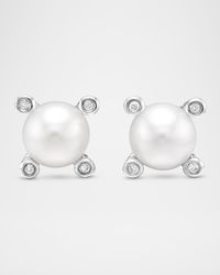 Cable Collectibles Pearl Earrings with Diamonds and Silver, 7mm