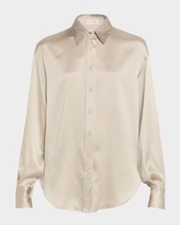 Silk Satin Button-Down Shirt