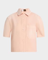 Anagram Short-Sleeve Crop Button-Down Shirt