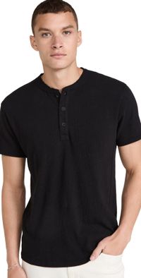 rag & bone Classic Short Sleeve Henley Jet Black XL