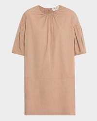 Isotta Pleated Short-Sleeve Mini Shift Dress