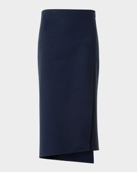 Asymmetric Trapezoid Wool Flannel Double-Face Midi Skirt