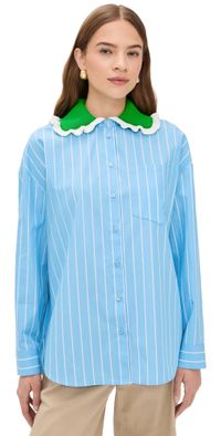 ESSENTIEL ANTWERP Joyful Crochet Collar Shirt Combo1 Bright Sky S