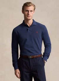 Polo Ralph Lauren - Polo manches longues en piqué de coton - Taille XL - Bleu