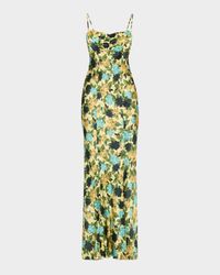 Renee Long Floral Silk Spaghetti-Strap Dress