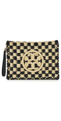 Tory Burch Ella Straw Pouch Black / Natural One Size