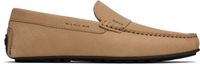 BOSS Beige Logo Embossed Faux-Suede Loafers