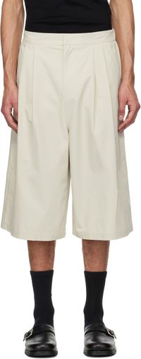AMOMENTO Off-White Two Tuck Wide Shorts